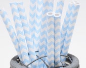 40 Baby Blue Chevron Paper Straws - Perfect for Parties - Favors--Free Editable DIY Tags PDF
