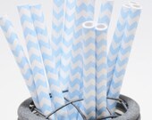Baby Blue Chevron Paper Straws - Perfect for Baby Gender Reveal Parties - Favors - Birthdays and Baby Showers!