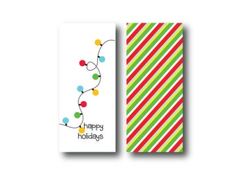 Gift Tags - Tiny Slender Happy Holidays and Lights Design - Christmas - Light Strand - Stripes