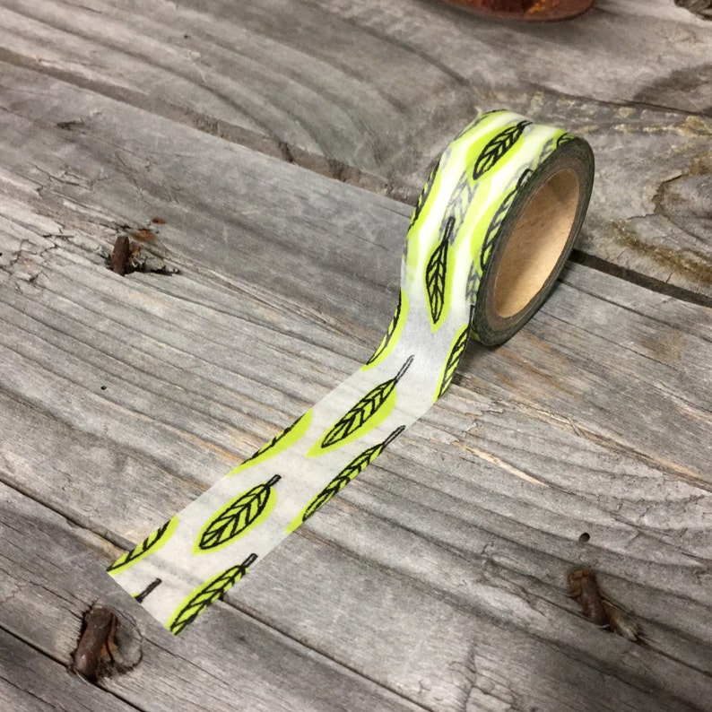 Washi Tape 15mm Lime Green Leaves on White Washi Tape Etsy