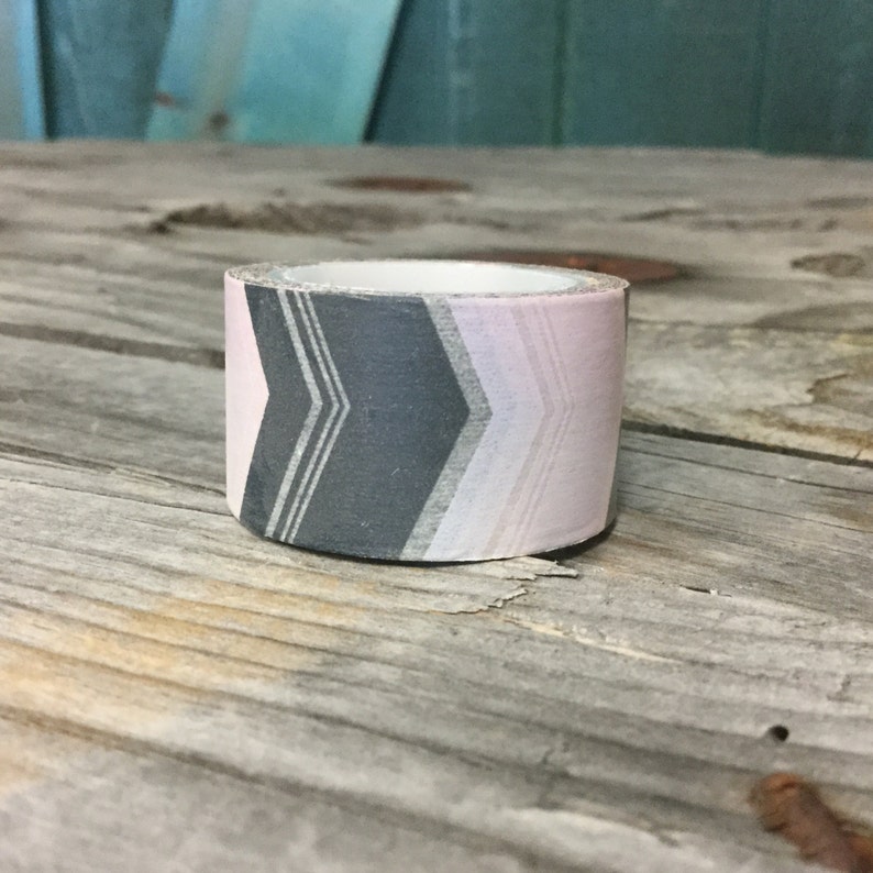 Washi Tape 20mm Baby Pink and Charcoal Chevron Pattern on White Deco Paper Tape No. 414 image 4