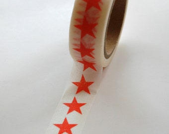 Washi Tape - 15mm - Coral Large Stars on White Pattern - Deco Paper Tape No. 379