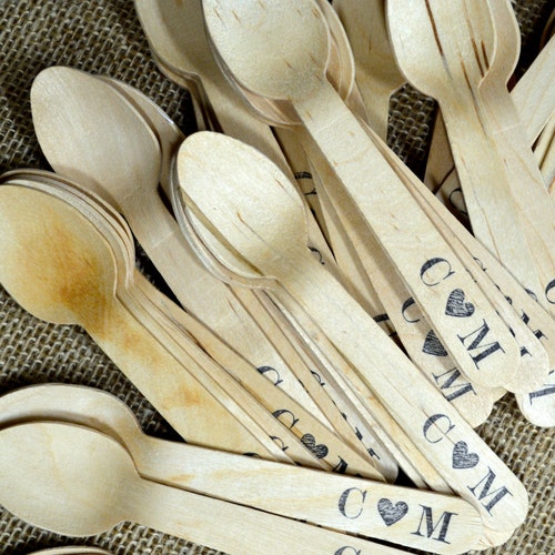 Quantity orders 125 Personalized Wooden Utensils - Monogram with Heart or Ampersand Design