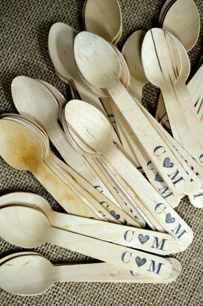 Monogram with Heart or Ampersand Design Quantity 200 Personalized Wooden Utensils