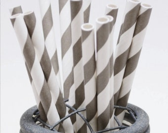 Elephant Grey Stripe Pattern Paper Straws - Perfect for Parties or Weddings - Favors- Festive and Fun Addition