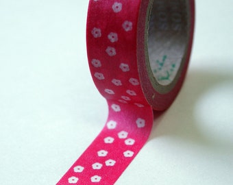Washi Tape - 15mm - Small White Blossoms on Rose Pink - Deco Paper Tape No. 558