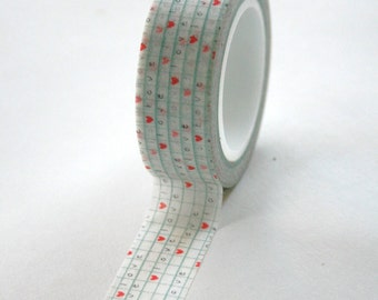 Washi Tape - 15mm - Blue Grid and Heart L O V E Love Pattern - Deco Paper Tape No. 61