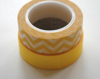 Washi Tape Set - 15mm - Combination EY - Yellow Chevron and Solid - Deco Paper Tape Two Rolls No. 1 / 468