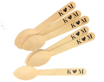 Personalized Wooden Utensils - Monogram with Heart or Ampersand Design - Wedding - Shower - Anniversary - Birthday - Free U.S. Shipping