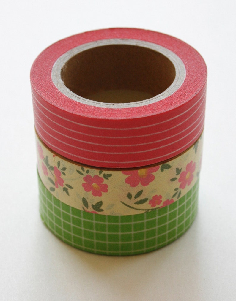 Washi Tape 15mm White Irregular Lines on Deep Pink Deco Paper Tape No. 247 image 4