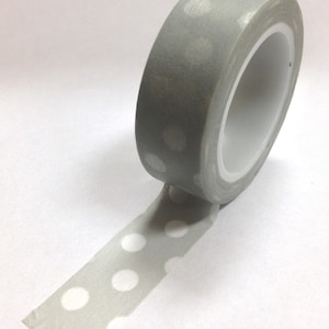 Washi Tape 15mm Large White Polka Dots on Grey Deco Paper Tape No. 809 image 1