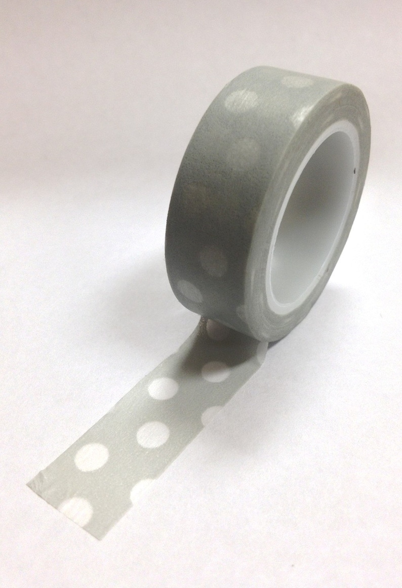 Washi Tape 15mm Large White Polka Dots on Grey Deco Paper Tape No. 809 image 1