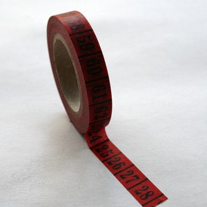 Washi Tape 10mm Black Vintage Numbers on Deep Red 10mm Roll Deco Paper ...