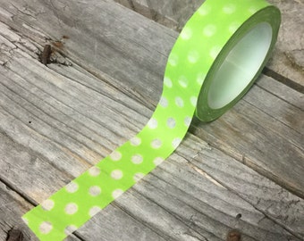 Washi Tape - 15mm - White Dots on Lime Green - Deco Paper Tape No. 805