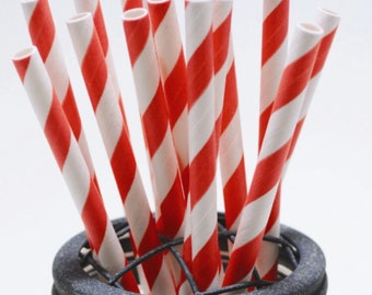 Deep Coral Stripe Pattern Paper Straws - Perfect for Parties or Weddings - Favors--Free Editable DIY Tags PDF