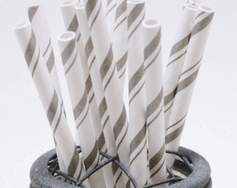 Grey Pencil Stripe Pattern Paper Straws - Perfect for Parties or Weddings - Favors--Free Editable DIY Tags PDF