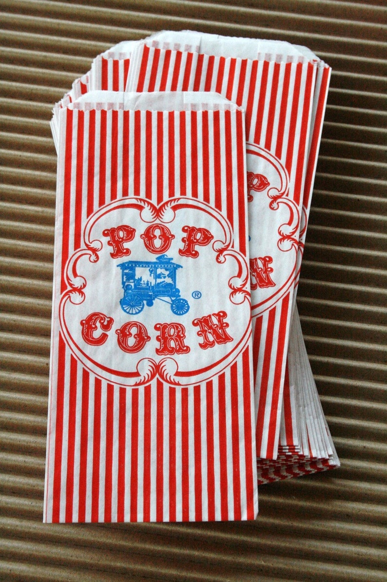 Vintage Style Wagon Popcorn Bags Red and White Stripes Etsy