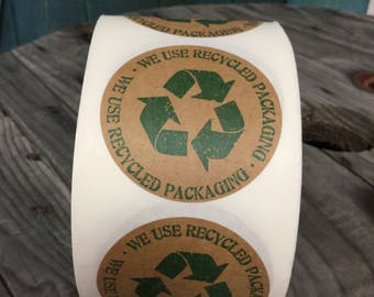 Free U.S. Shipping - Recycled Packaging Sticker - Let Customers Know You Recycle - Recycled Brown Kraft or White Ugly Box Square Stickers