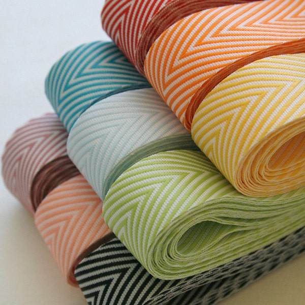 Chevron Twill Herringbone Ribbon - 3/4 Inch Width - All Nine Colors - Packaging and Gift Ribbon - 45 Yards Total