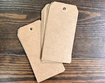 Large Shipping Paper Tags - Natural Brown Kraft Hang Tags - Reinforced Hang Tags - 2 3/8 x 4 3/4 - Choose Pack Size