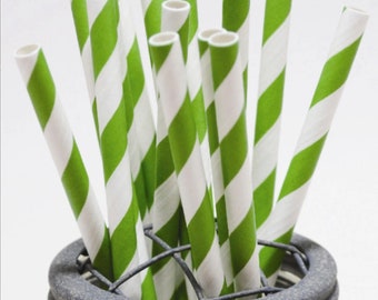 Grass Green Stripe Pattern Paper Straws - Perfect for Parties or Weddings - Favors--Free Editable DIY Tags PDF