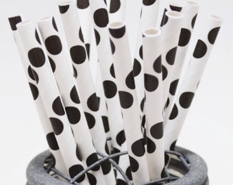 Black Dots Paper Straws - Perfect for Parties - Favors--Free Editable DIY Tags PDF