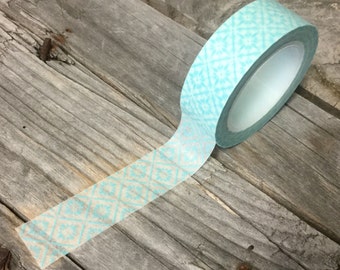 Washi Tape - 15mm - Blue Floral Lattice Design on White - Deco Paper Tape No. 792