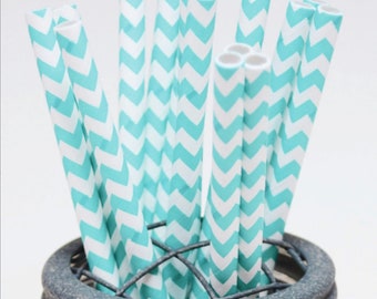 Deep Aqua Chevron Pattern Paper Straws - Perfect for Parties or Weddings - Favors--Free Editable DIY Tags PDF