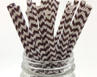 Chocolate Brown Chevron Pattern Paper Straws - Perfect for Parties or Weddings - Favors- Festive and Fun Addition