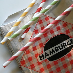 Vintage Style Foil Paper Lined Jumbo Hamburger Bags Red and Black Checkered Gusseted 6-1/2 x 1-1/2 x 7-3/4 Inches set of 50 image 1