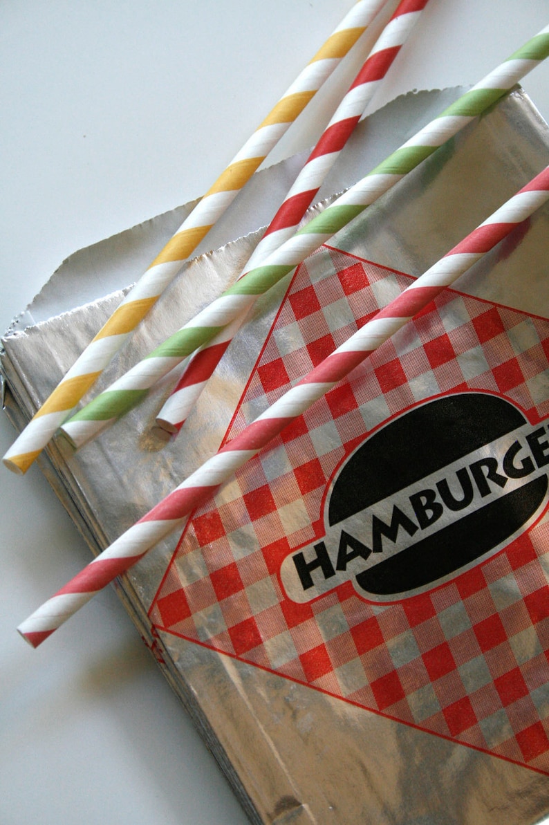 Vintage Style Foil Paper Lined Jumbo Hamburger Bags Red and Black Checkered Gusseted 6-1/2 x 1-1/2 x 7-3/4 Inches set of 50 image 1