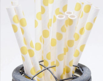 Lemon Yellow Dots Paper Straws - Perfect for Parties - Favors--Free Editable DIY Tags PDF