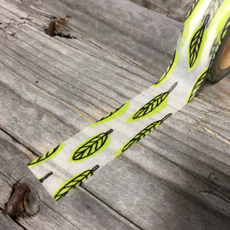 Washi Tape 15mm Lime Green Leaves on White Washi Tape Etsy