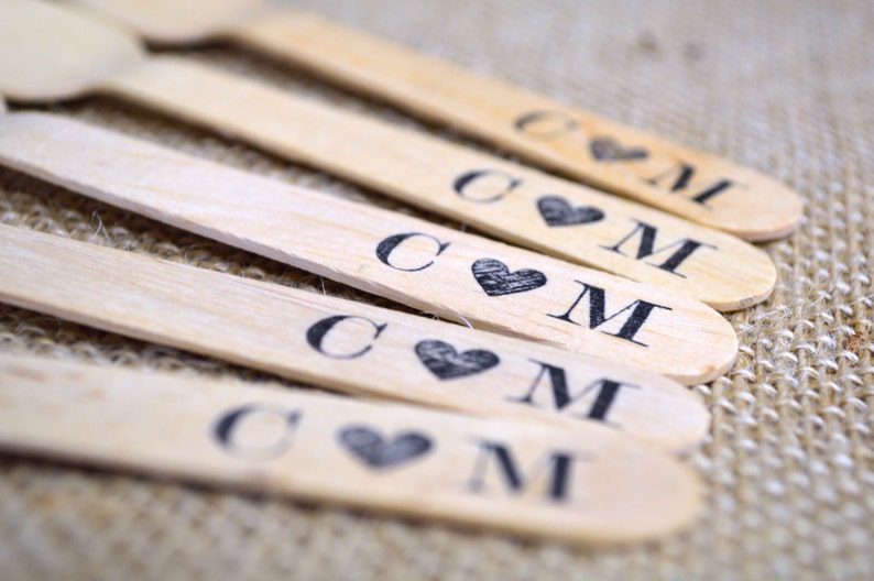 Monogram with Heart or Ampersand Design Quantity 200 Personalized Wooden Utensils