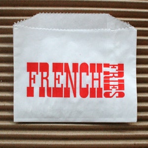 Choose Your Quantity Vintage Style White French Fries Bags White with Red Flat Bags 4.5 x 3.5 Inches image 1