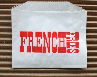 Choose Your Quantity - Vintage Style White French Fries Bags - White with Red - Flat Bags 4.5 x 3.5 Inches