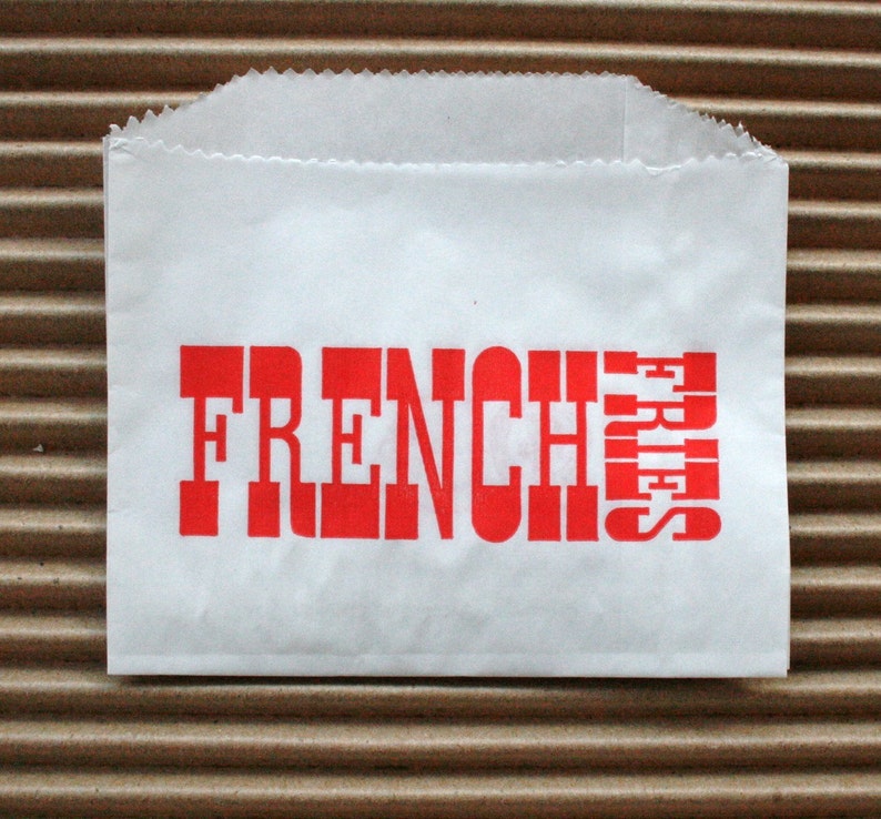 Choose Your Quantity Vintage Style White French Fries Bags White with Red Flat Bags 4.5 x 3.5 Inches image 1