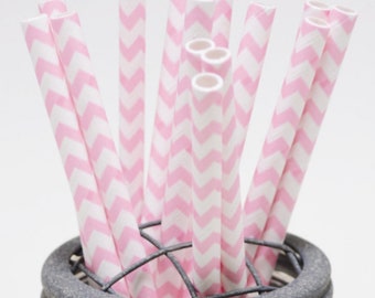 Pink Chevron Pattern Paper Straws - Perfect for Parties or Weddings - Favors- Festive and Fun Addition