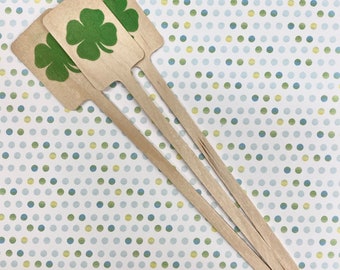 COFFEE Stir Sticks - Natural Wood, Coffee Tea, Cocoa or Mixed Drinks - Lucky - Shamrock - St. Patrick’s Day - Green