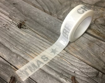 Washi Tape - 15mm - Metallic Silver MERRY CHRISTMAS on White - Deco Paper Tape No. 1172