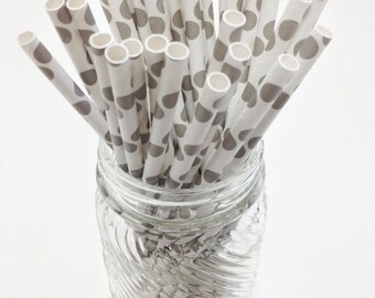 Elephant Grey Dot Pattern Paper Straws - Perfect for Parties or Weddings - Favors- Festive and Fun Addition