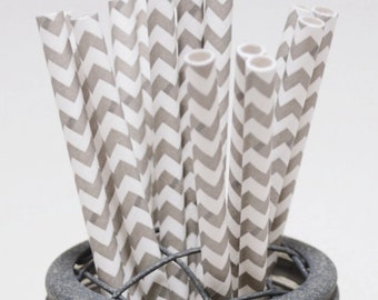 Grey Chevron Pattern Paper Straws - Perfect for Parties or Weddings - Favors--Free Editable DIY Tags PDF