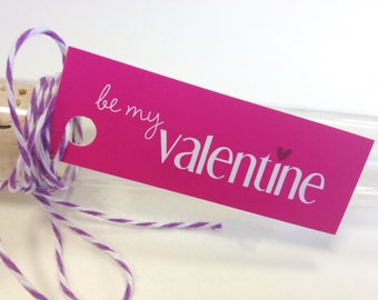 Be My Valentine Gift Tag Set of 20 - Tiny Slender Valentine and Heart Design