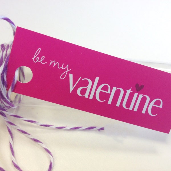 Be My Valentine Gift Tag Set of 20 - Tiny Slender Valentine and Heart Design