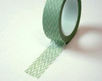 Washi Tape - 15mm - Light Green and White Chevron Pattern - Deco Paper Tape No. 124