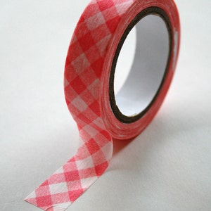 Washi Tape - 15mm - Baby Pink Gingham Design on White - Deco Paper Tape No. 62