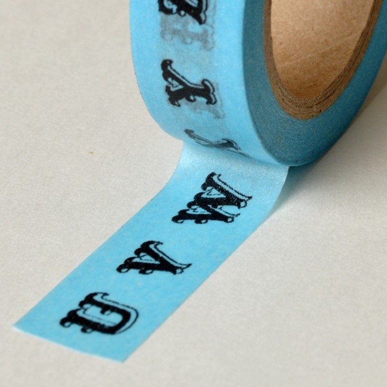 Washi Tape 15mm Vintage Letters on Blue Deco Paper Tape Etsy