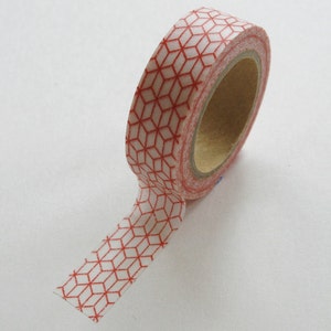 Washi Tape 15mm Red Box Geometric Pattern Deco Paper Tape No. 280 image 1