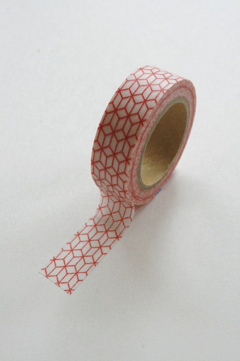 Washi Tape 15mm Red Box Geometric Pattern Deco Paper Tape No. 280 image 1