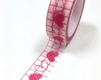 Washi Tape - 15mm - Magenta Sketchy Hearts on Grid - Deco Paper Tape No. 656